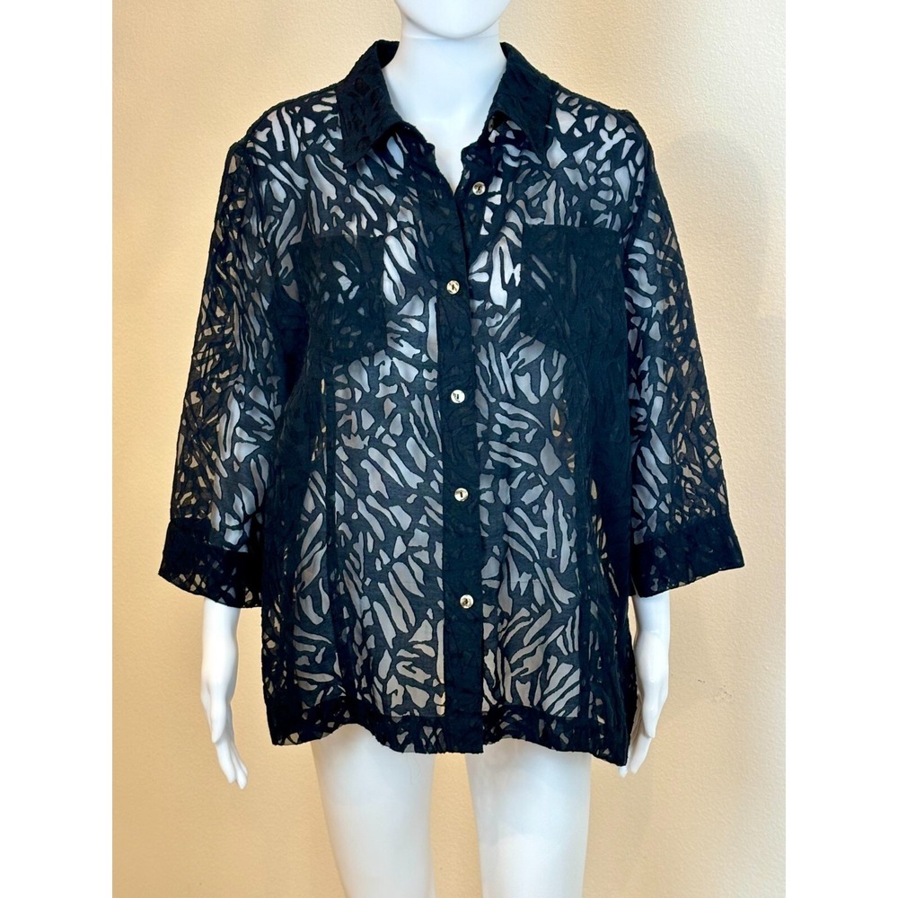 Vintage 90's Black Fairy Semi Sheer 3/4‎ Sleeve Top Women's Size L Whimsigoth